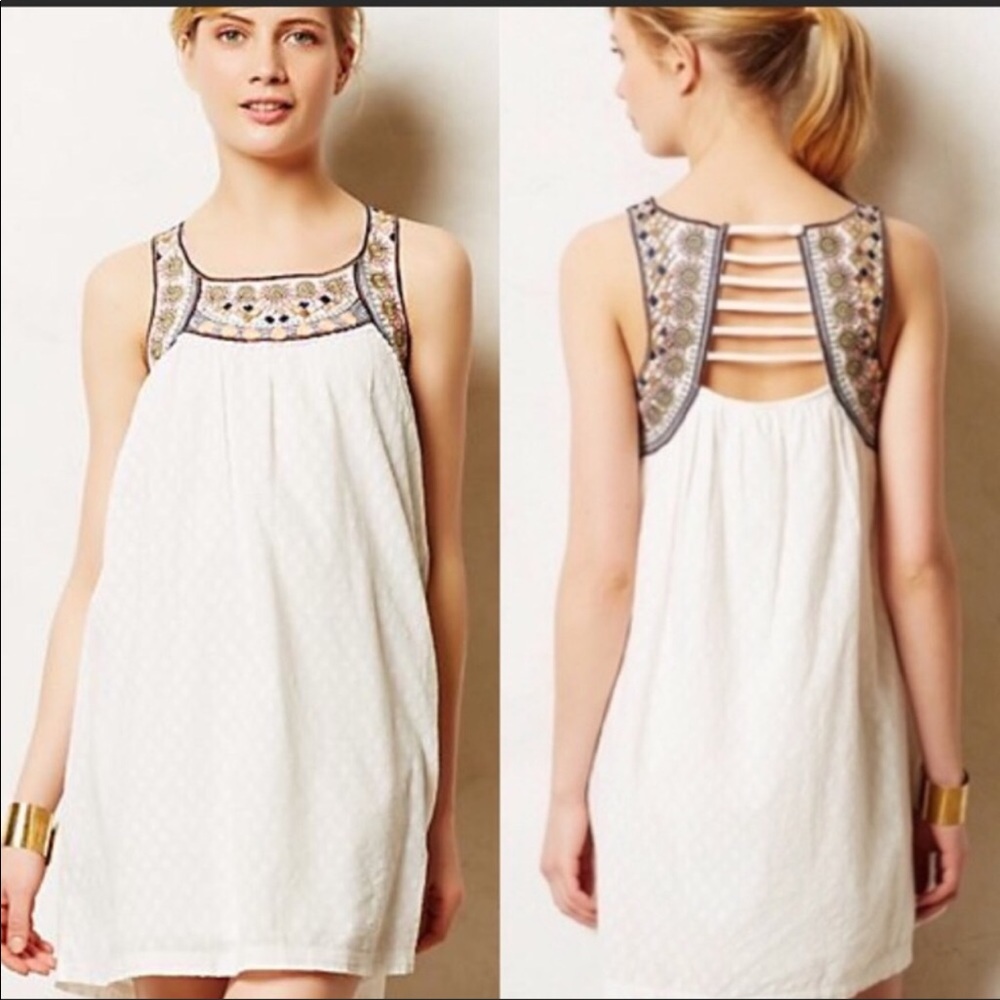 Lilka Embroidered White Dress By Anthro